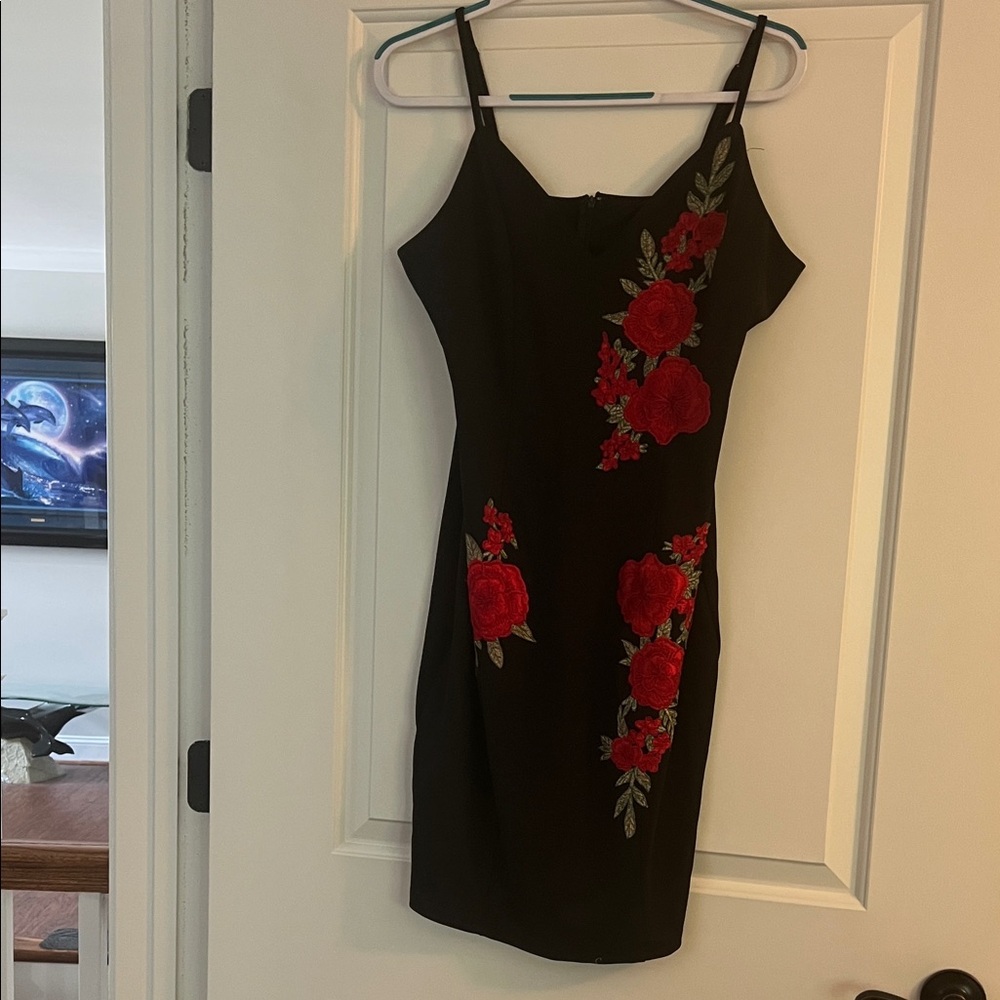 Charlotte Russe Black Dress with Red Floral Design